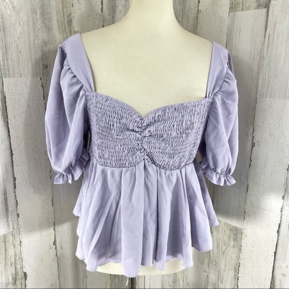 SHEIN Curve Purple Sweetheart Neck Short Sleeve Stretch Neck Boho Blouse Top 2XL